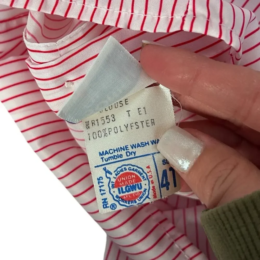 Vintage Bonnie Jean Union Made Red White Striped Ruffle Shirt Sz 4T